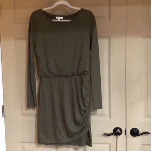 Ladies green poly cotton dress shirred  side MED